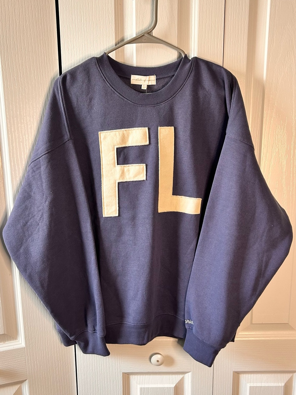 State of Mine Women’s Large Blue Crewneck Pullover Sweatshirt White 'FL' NWT